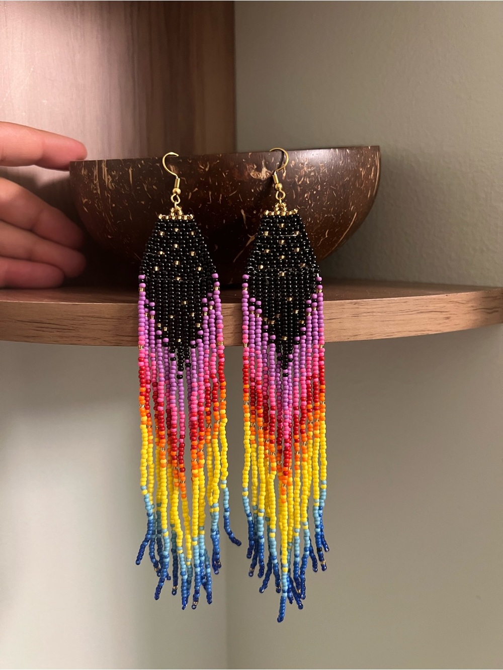 Long Rainbow Starry Night Beaded Earrings